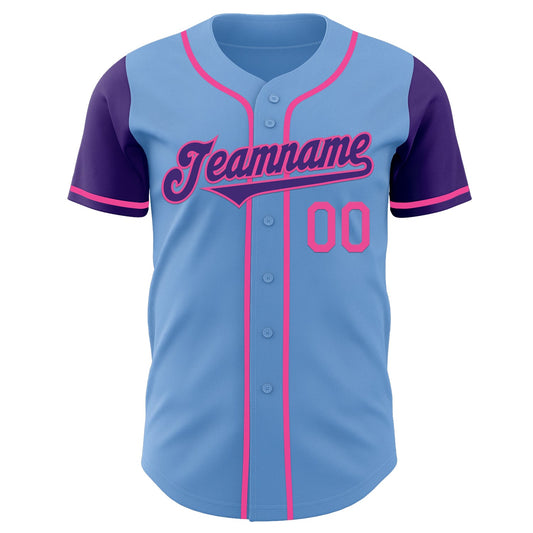 Custom Light Blue Purple-Pink Authentic Two Tone Baseball Jersey - Sky-Custom