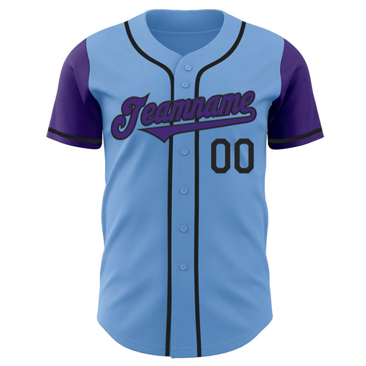 Custom Light Blue Purple-Black Authentic Two Tone Baseball Jersey - Sky-Custom