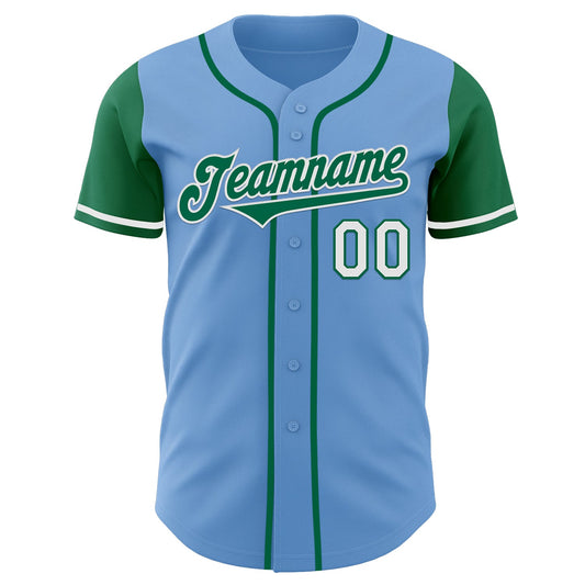 Custom Light Blue Kelly Green-White Authentic Two Tone Baseball Jersey - Sky-Custom