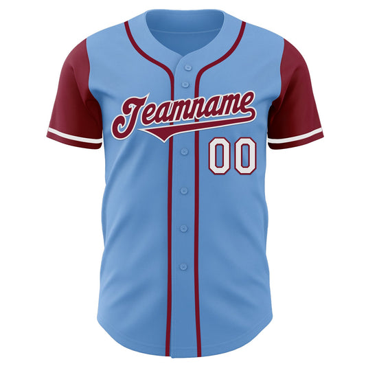 Custom Light Blue Crimson-White Authentic Two Tone Baseball Jersey - Sky-Custom