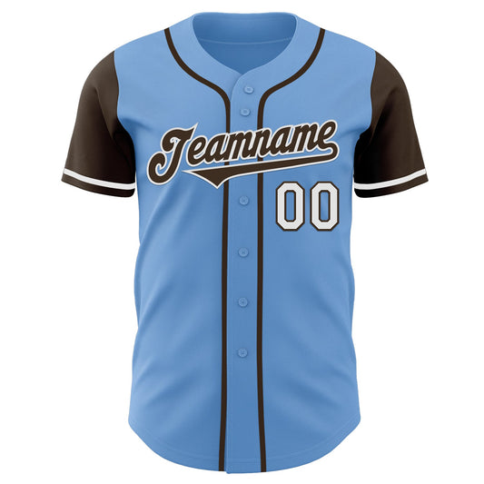 Custom Light Blue Brown-White Authentic Two Tone Baseball Jersey - Sky-Custom