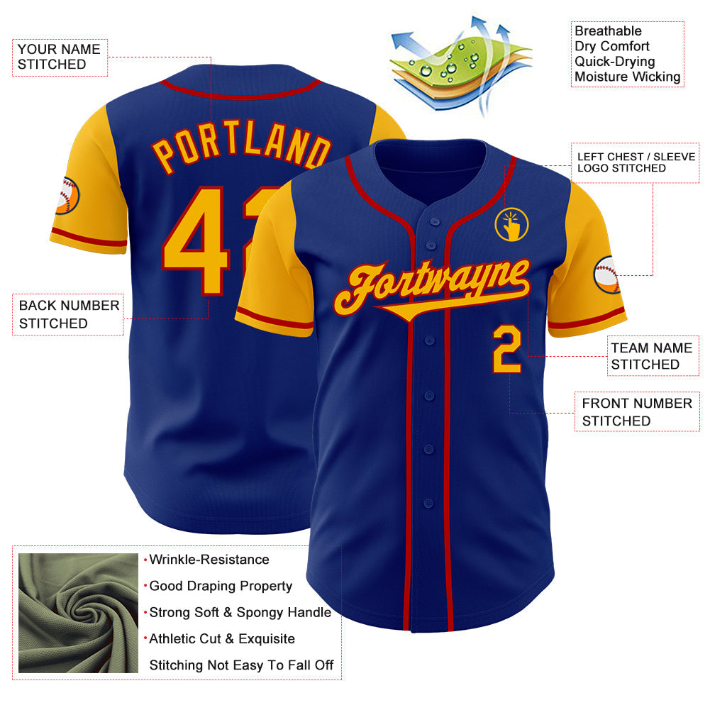 Custom Royal Gold-Red Authentic Two Tone Baseball Jersey - Sky-Custom
