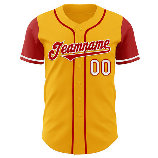 Custom Gold Red-White Authentic Two Tone Baseball Jersey - Sky-Custom