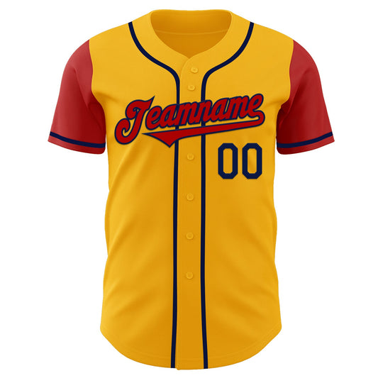 Custom Gold Red-Navy Authentic Two Tone Baseball Jersey - Sky-Custom