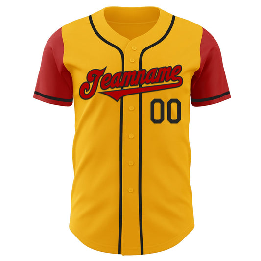 Custom Gold Red-Black Authentic Two Tone Baseball Jersey - Sky-Custom