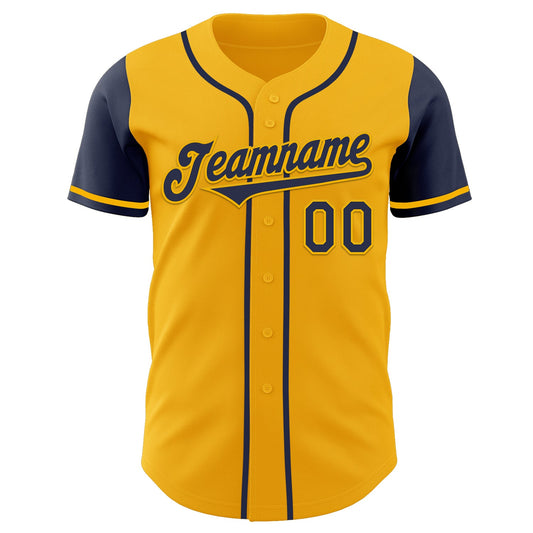 Custom Gold Navy Authentic Two Tone Baseball Jersey - Sky-Custom