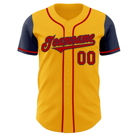 Custom Gold Red-Navy Authentic Two Tone Baseball Jersey - Sky-Custom
