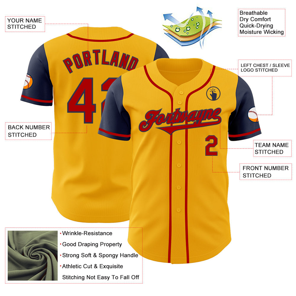 Custom Gold Red-Navy Authentic Two Tone Baseball Jersey - Sky-Custom