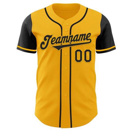Custom Gold Black Authentic Two Tone Baseball Jersey - Sky-Custom