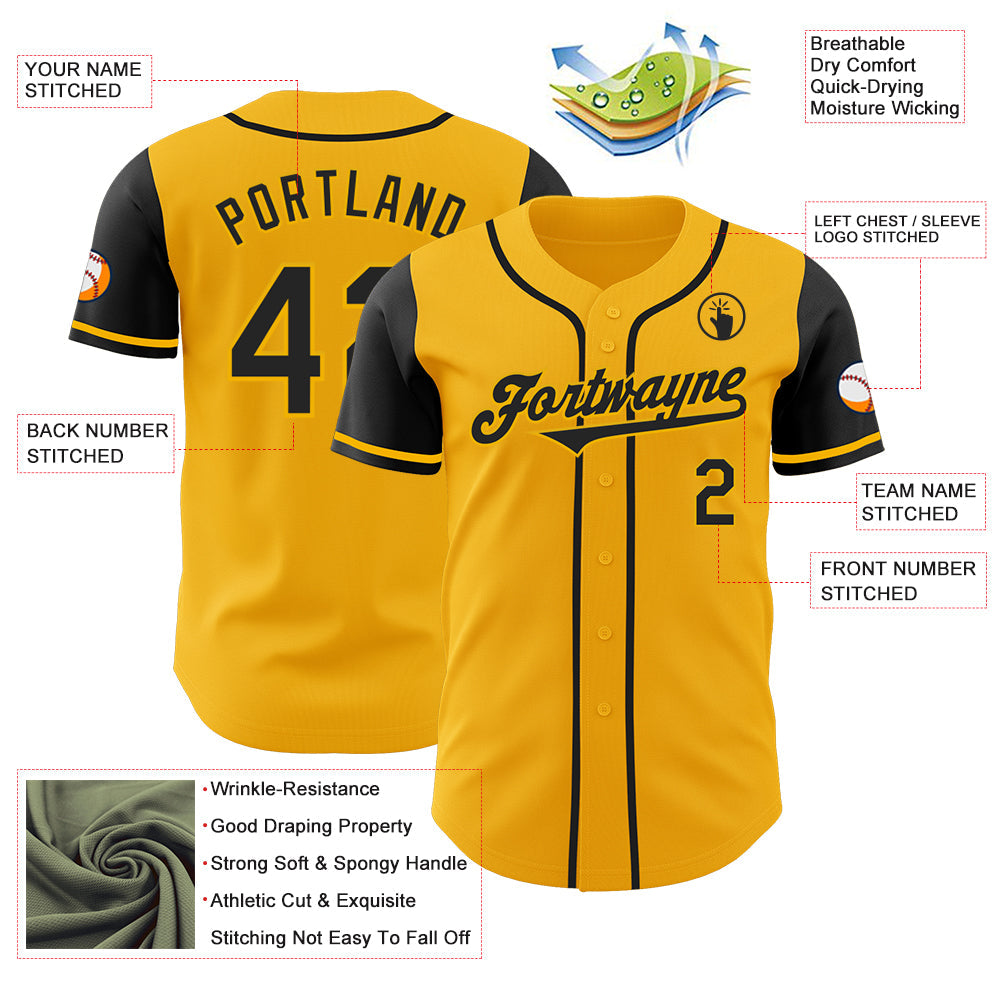 Custom Gold Black Authentic Two Tone Baseball Jersey - Sky-Custom