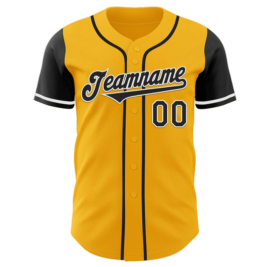 Custom Gold Black-White Authentic Two Tone Baseball Jersey - Sky-Custom