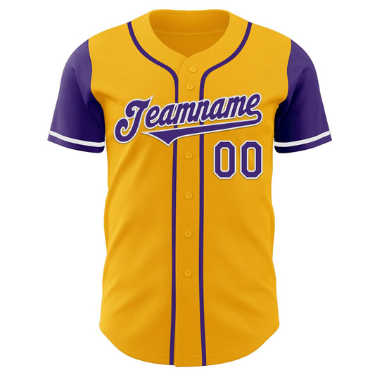 Custom Gold Purple-White Authentic Two Tone Baseball Jersey - Sky-Custom