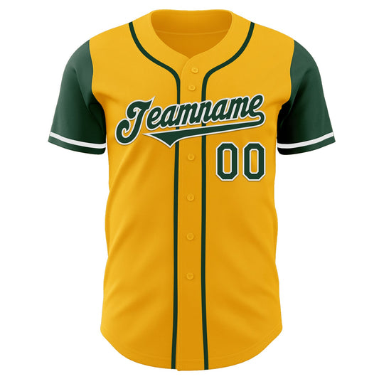 Custom Gold Green-White Authentic Two Tone Baseball Jersey - Sky-Custom