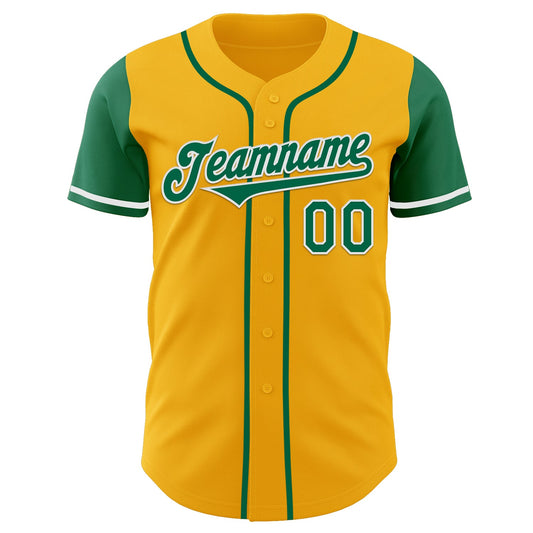 Custom Gold Kelly Green-White Authentic Two Tone Baseball Jersey - Sky-Custom