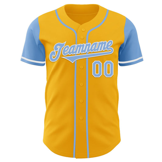 Custom Gold Light Blue-White Authentic Two Tone Baseball Jersey - Sky-Custom
