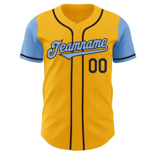 Custom Gold Light Blue-Black Authentic Two Tone Baseball Jersey - Sky-Custom