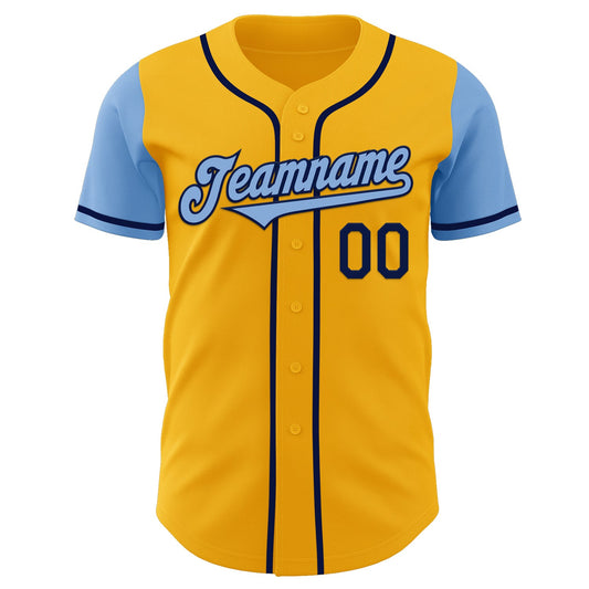 Custom Gold Light Blue-Navy Authentic Two Tone Baseball Jersey - Sky-Custom