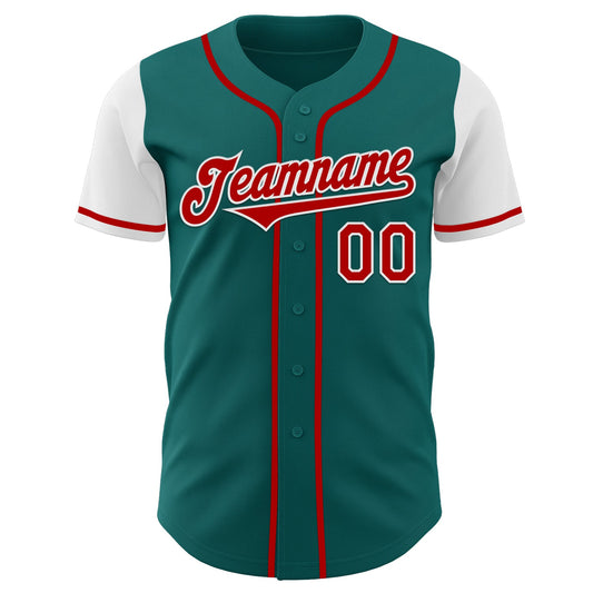 Custom Teal Red-White Authentic Two Tone Baseball Jersey - Sky-Custom
