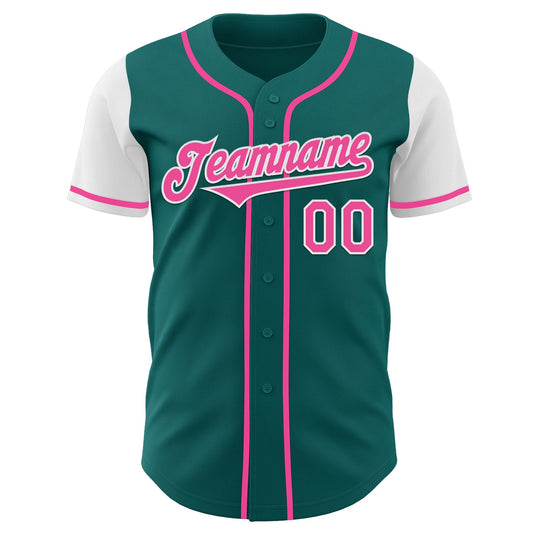 Custom Teal Pink-White Authentic Two Tone Baseball Jersey - Sky-Custom