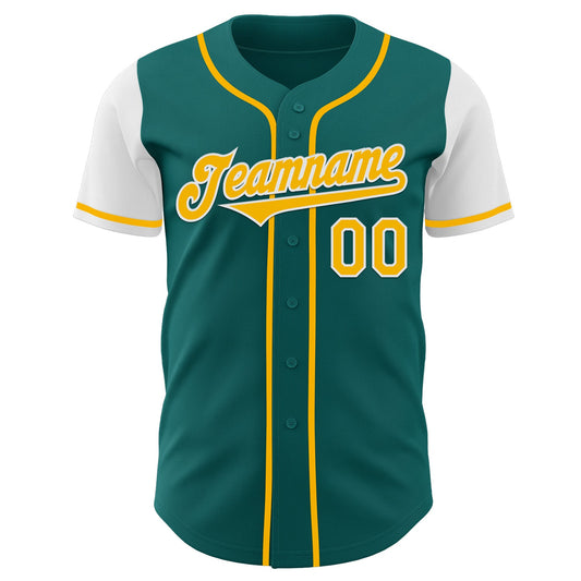 Custom Teal Gold-White Authentic Two Tone Baseball Jersey - Sky-Custom