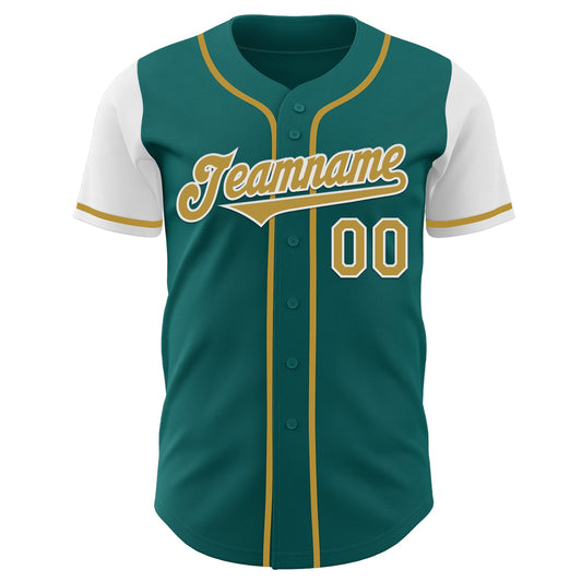 Custom Teal Old Gold-White Authentic Two Tone Baseball Jersey - Sky-Custom