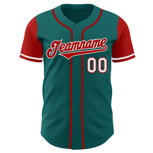 Custom Teal Red-White Authentic Two Tone Baseball Jersey - Sky-Custom