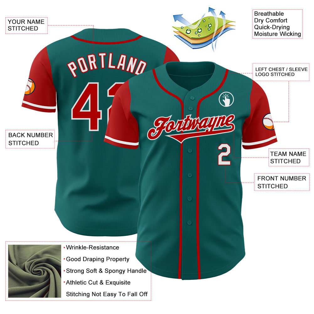 Custom Teal Red-White Authentic Two Tone Baseball Jersey - Sky-Custom
