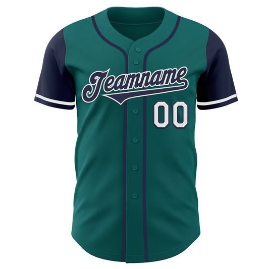 Custom Teal Navy-White Authentic Two Tone Baseball Jersey - Sky-Custom