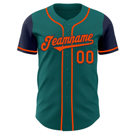Custom Teal Orange-Navy Authentic Two Tone Baseball Jersey - Sky-Custom