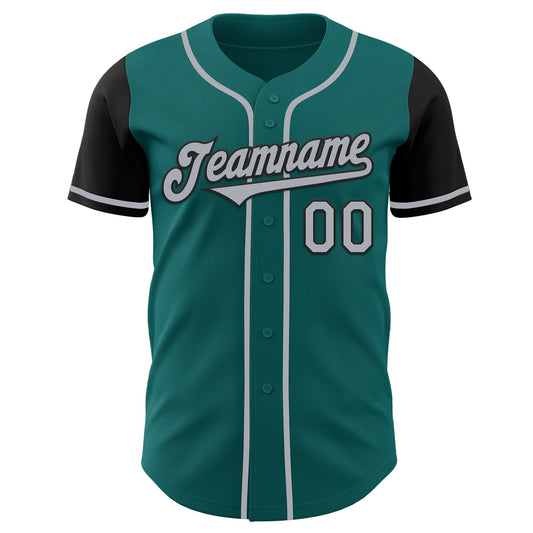 Custom Teal Gray-Black Authentic Two Tone Baseball Jersey - Sky-Custom