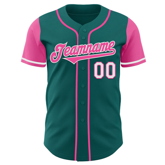 Custom Teal Pink-White Authentic Two Tone Baseball Jersey - Sky-Custom