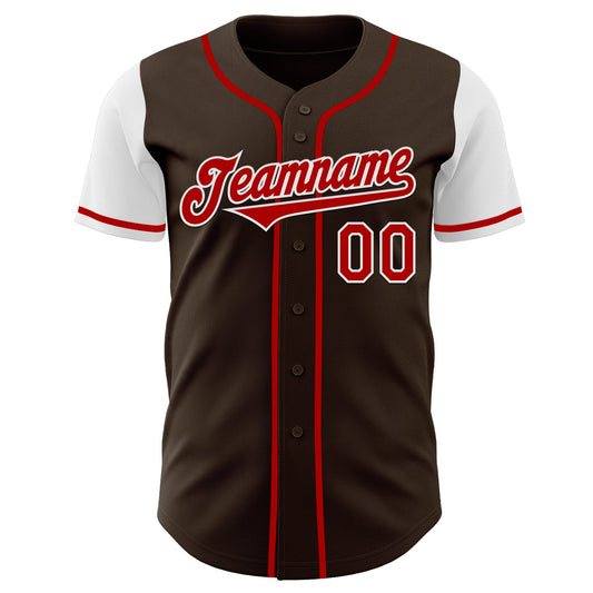 Custom Brown Red-White Authentic Two Tone Baseball Jersey - Sky-Custom