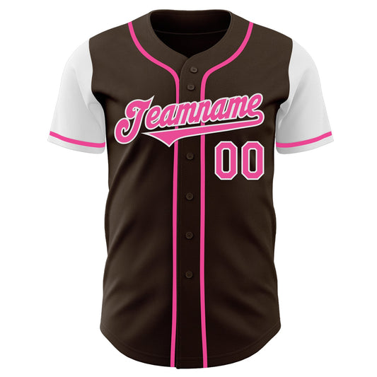 Custom Brown Pink-White Authentic Two Tone Baseball Jersey - Sky-Custom
