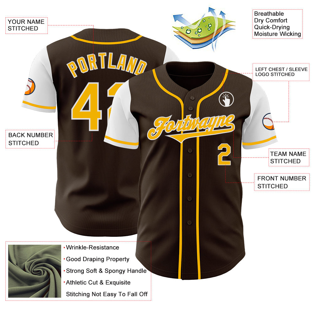 Custom Brown Gold-White Authentic Two Tone Baseball Jersey - Sky-Custom