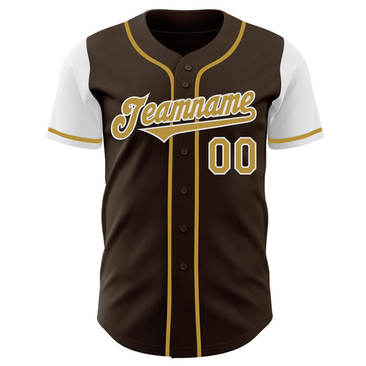 Custom Brown Old Gold-White Authentic Two Tone Baseball Jersey - Sky-Custom