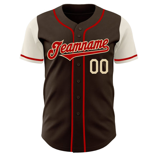 Custom Brown Red-Cream Authentic Two Tone Baseball Jersey - Sky-Custom