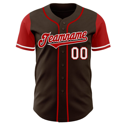 Custom Brown Red-White Authentic Two Tone Baseball Jersey - Sky-Custom