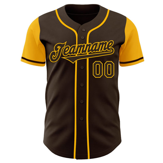 Custom Brown Gold Authentic Two Tone Baseball Jersey - Sky-Custom