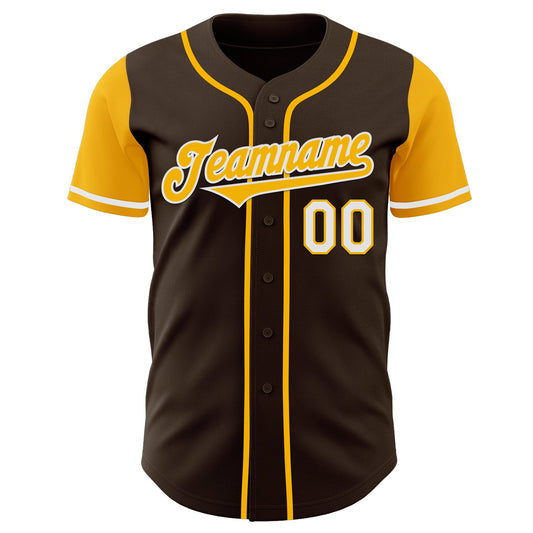 Custom Brown Gold-White Authentic Two Tone Baseball Jersey - Sky-Custom