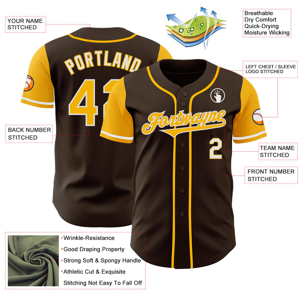 Custom Brown Gold-White Authentic Two Tone Baseball Jersey - Sky-Custom