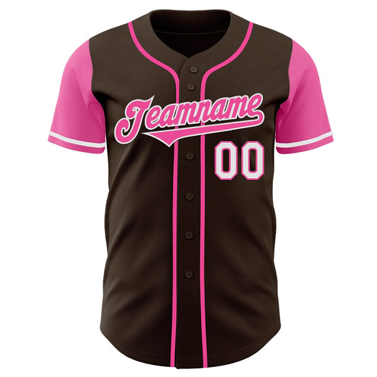 Custom Brown Pink-White Authentic Two Tone Baseball Jersey - Sky-Custom