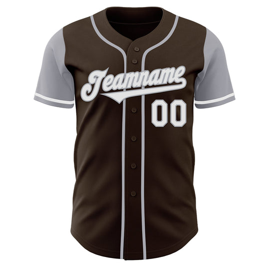 Custom Brown White-Gray Authentic Two Tone Baseball Jersey - Sky-Custom