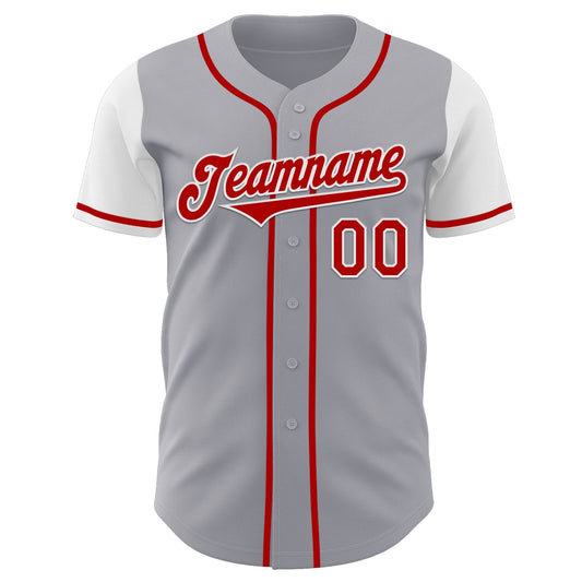 Custom Gray Red-White Authentic Two Tone Baseball Jersey - Sky-Custom