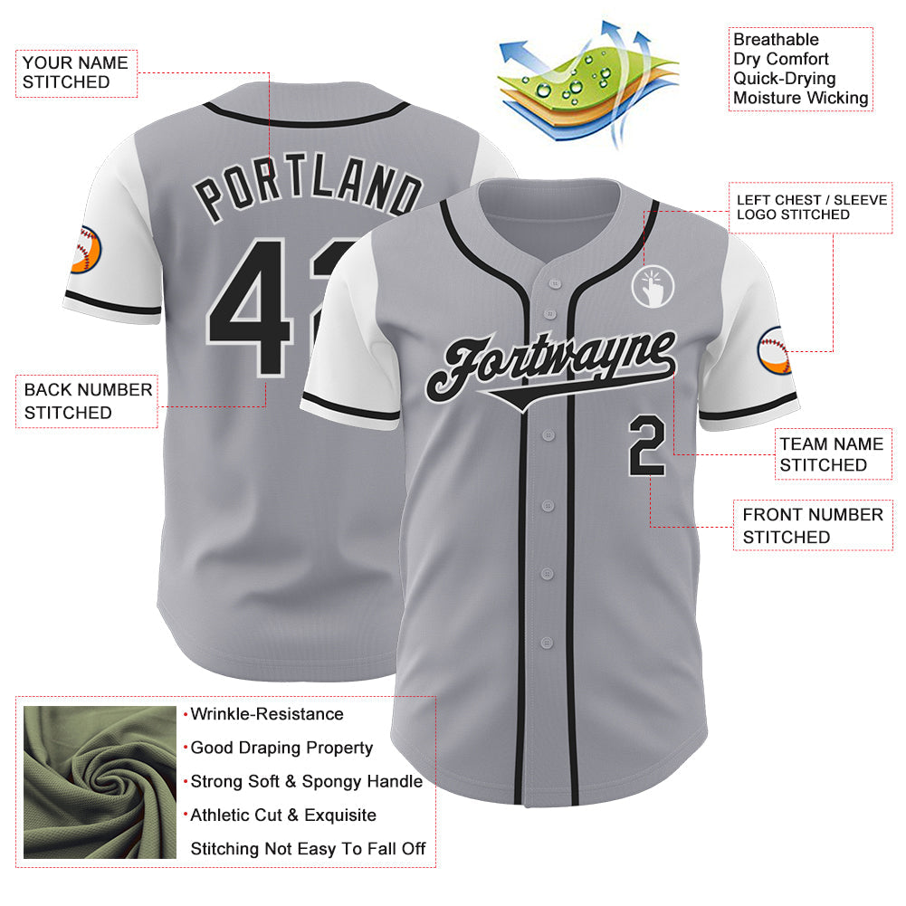 Custom Gray Black-White Authentic Two Tone Baseball Jersey - Sky-Custom
