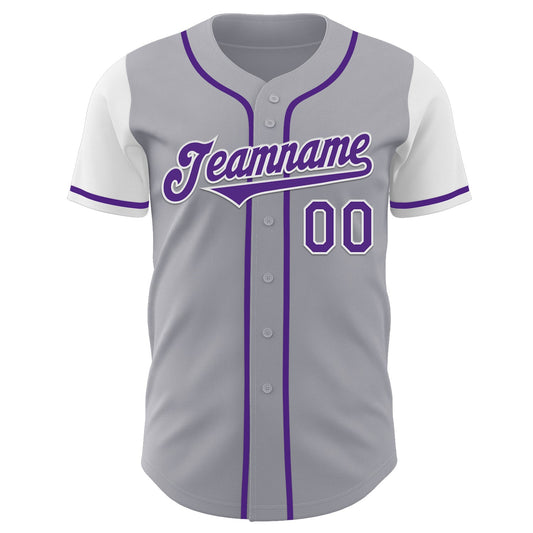 Custom Gray Purple-White Authentic Two Tone Baseball Jersey - Sky-Custom
