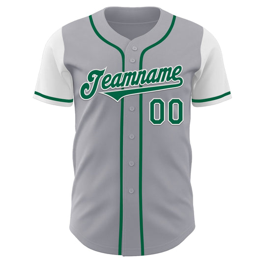 Custom Gray Kelly Green-White Authentic Two Tone Baseball Jersey - Sky-Custom