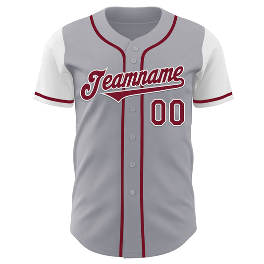 Custom Gray Crimson-White Authentic Two Tone Baseball Jersey - Sky-Custom
