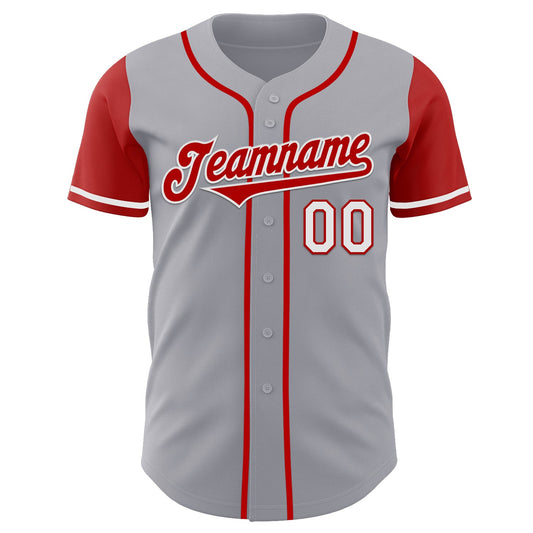 Custom Gray Red-White Authentic Two Tone Baseball Jersey - Sky-Custom