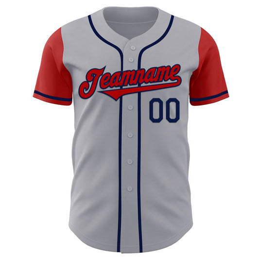 Custom Gray Red-Navy Authentic Two Tone Baseball Jersey - Sky-Custom
