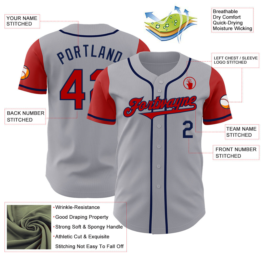 Custom Gray Red-Navy Authentic Two Tone Baseball Jersey - Sky-Custom